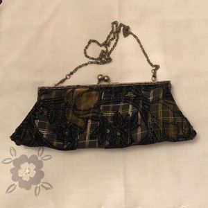 Black w/Gold Velvet floral design Handbag